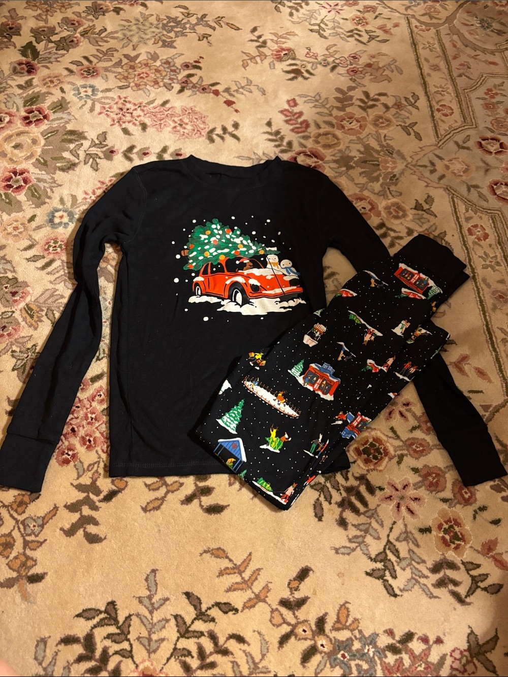 Old Navy Kids Black Holiday Car & Tree Pajama Set